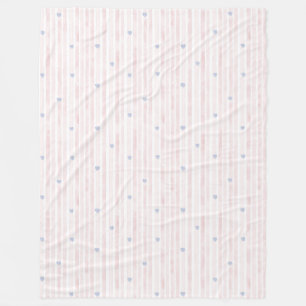 Girly Pink Blue Hearts Stripes Fleecedecke
