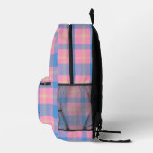 Girly Pink & Blue Kariert Monogram Initials Bedruckter Rucksack (Rechts)