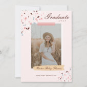 Girly Pink & Blue Terrazzo Foto Abschluss Einladung (Vorderseite)