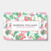 Girly Pink Blume Grünes Blattmuster Ausweis (Back)
