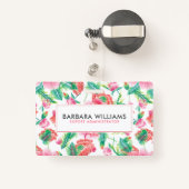 Girly Pink Blume Grünes Blattmuster Ausweis (Rückseite mit Rechteck)