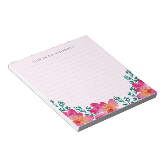 Girly Pink Blume Wasserfarben Memo Notizblock (angewinkelt)