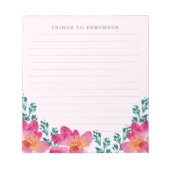 Girly Pink Blume Wasserfarben Memo Notizblock (Vorderseite)