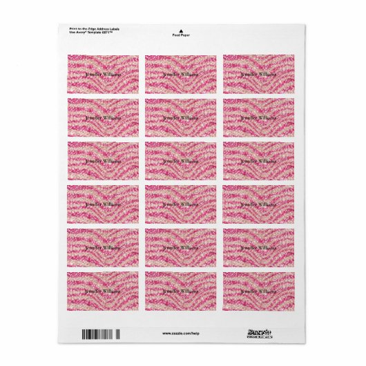 Girly Pink Blush Glitter Zebra Pattern             Adressaufkleber (Vorne)