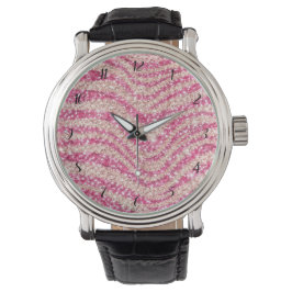 Girly Pink Blush Glitter Zebra Pattern             Armbanduhr
