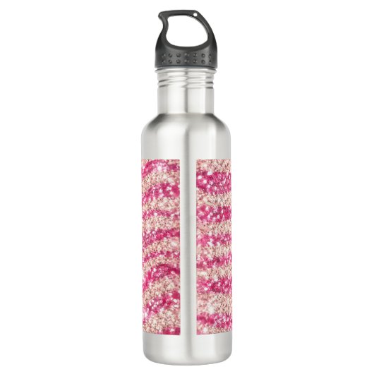 Girly Pink Blush Glitter Zebra Pattern             Edelstahlflasche (Rückseite)