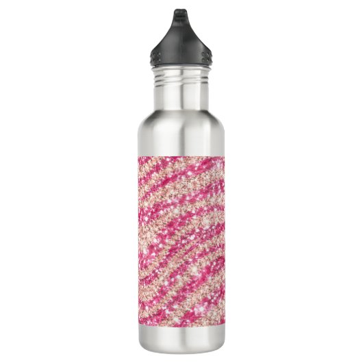 Girly Pink Blush Glitter Zebra Pattern             Edelstahlflasche (Rechts)