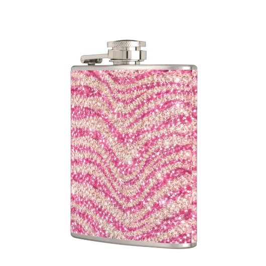Girly Pink Blush Glitter Zebra Pattern             Flachmann (Links)