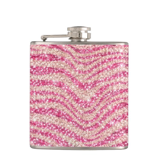 Girly Pink Blush Glitter Zebra Pattern             Flachmann (Vorderseite)