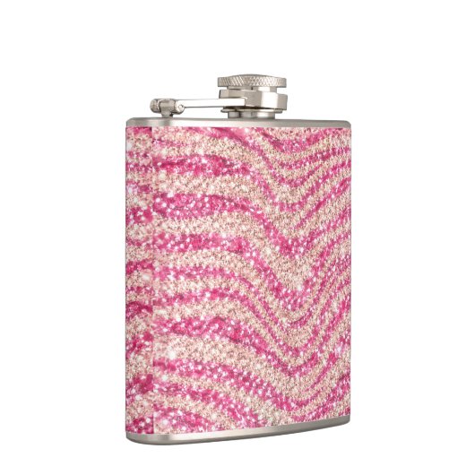 Girly Pink Blush Glitter Zebra Pattern Flachmann (Rechts)
