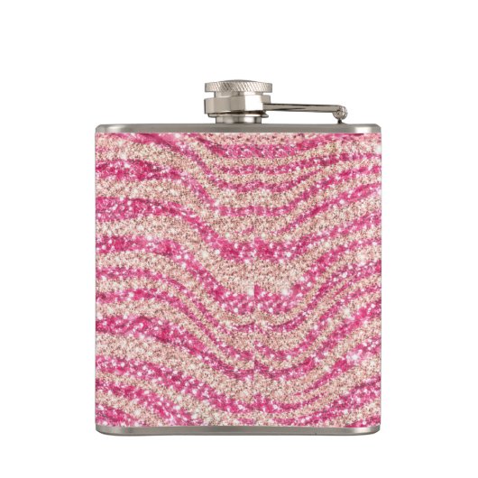 Girly Pink Blush Glitter Zebra Pattern             Flachmann (Rückseite)