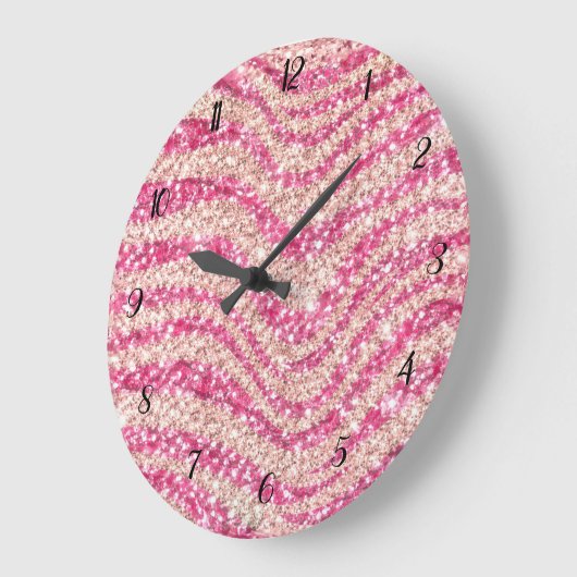 Girly Pink Blush Glitter Zebra Pattern             Große Wanduhr (Winkel)
