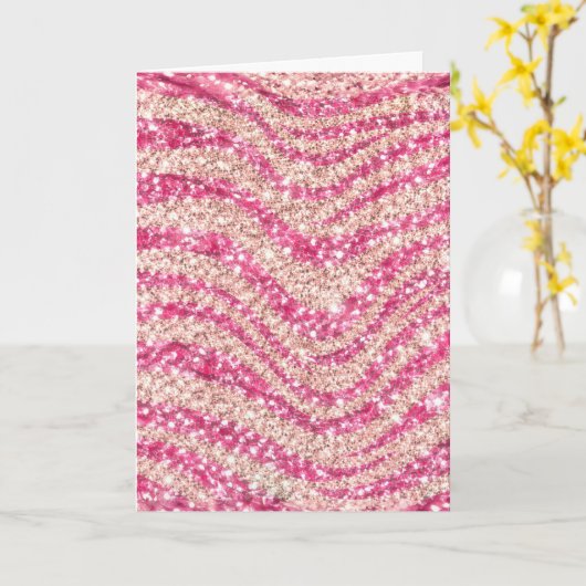 Girly Pink Blush Glitter Zebra Pattern             Karte (Gelbe Blume)