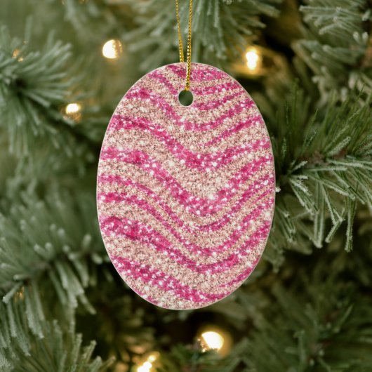 Girly Pink Blush Glitter Zebra Pattern Keramik Ornament (Baum)
