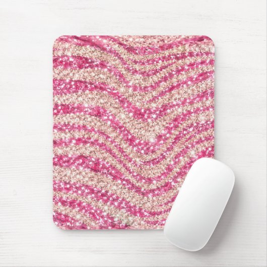 Girly Pink Blush Glitter Zebra Pattern Mousepad (Mit Mouse)