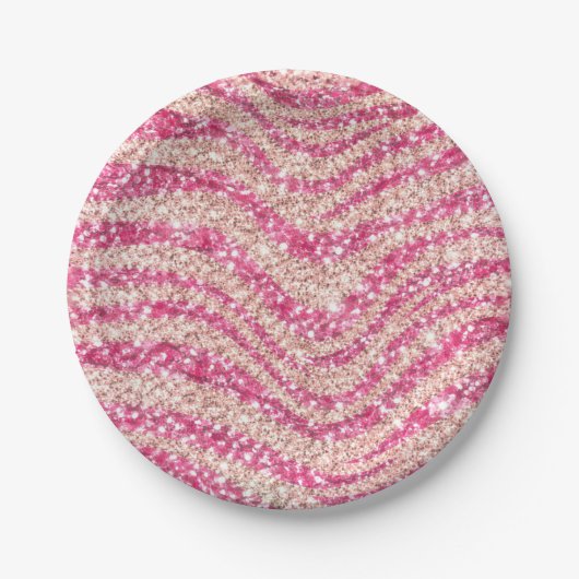 Girly Pink Blush Glitter Zebra Pattern Pappteller (Vorderseite)