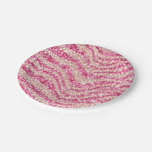 Girly Pink Blush Glitter Zebra Pattern Pappteller (Schrägansicht)