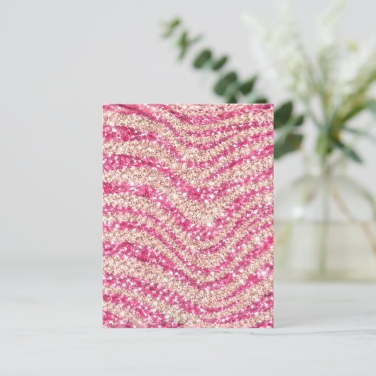 Girly Pink Blush Glitter Zebra Pattern             Postkarte (Stehend Vorderseite)