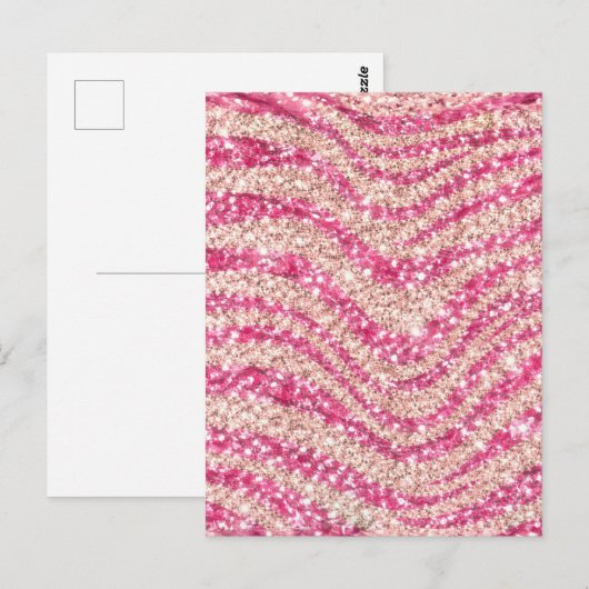 Girly Pink Blush Glitter Zebra Pattern             Postkarte (Vorne/Hinten)