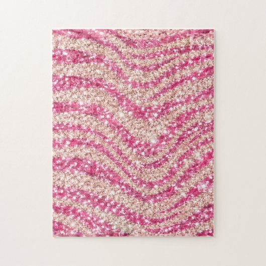 Girly Pink Blush Glitter Zebra Pattern             Puzzle (Vertikal)