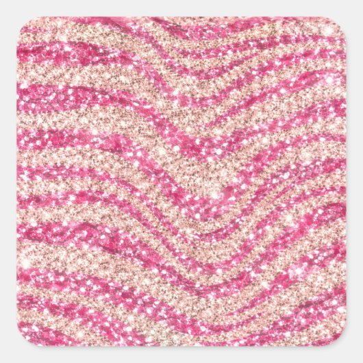 Girly Pink Blush Glitter Zebra Pattern Quadratischer Aufkleber (Vorderseite)
