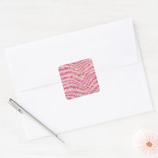 Girly Pink Blush Glitter Zebra Pattern             Quadratischer Aufkleber (Umschlag)