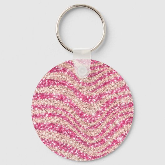 Girly Pink Blush Glitter Zebra Pattern             Schlüsselanhänger (Rückseite)