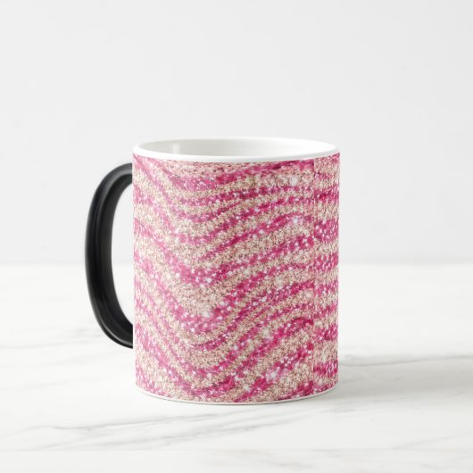 Girly Pink Blush Glitter Zebra Pattern Verwandlungstasse (Vorderseite Links)