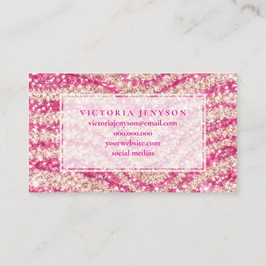 Girly Pink Blush Glitter Zebra Pattern             Visitenkarte (Rückseite)