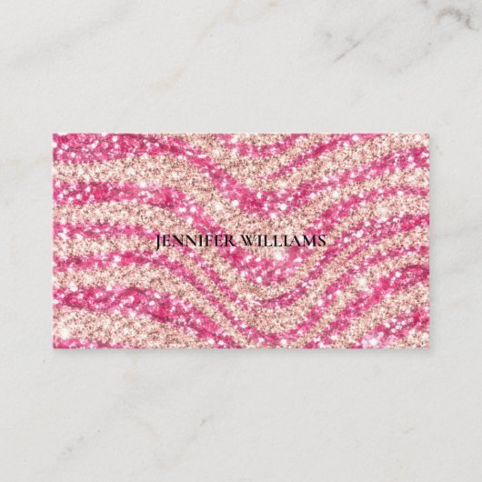 Girly Pink Blush Glitter Zebra Pattern Visitenkarte (Vorderseite)