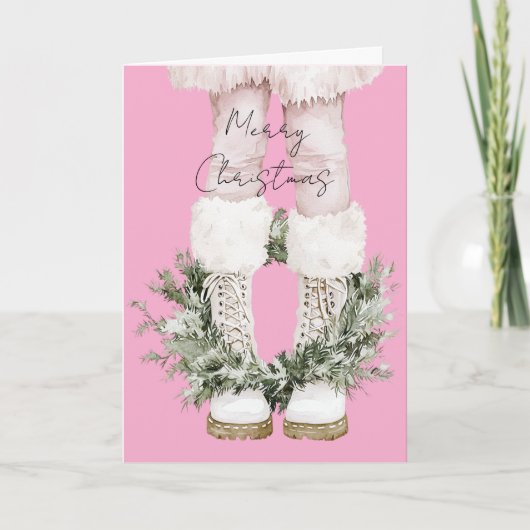 Girly Pink Boots Legs Weihnachten Karte (Vorderseite)
