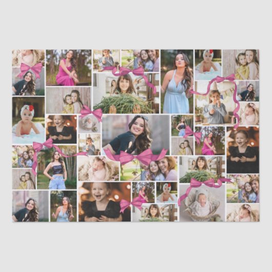 Girly Pink Bow 12 Wiederholte Fotos in einer Colla Seidenpapier (Vorderseite)