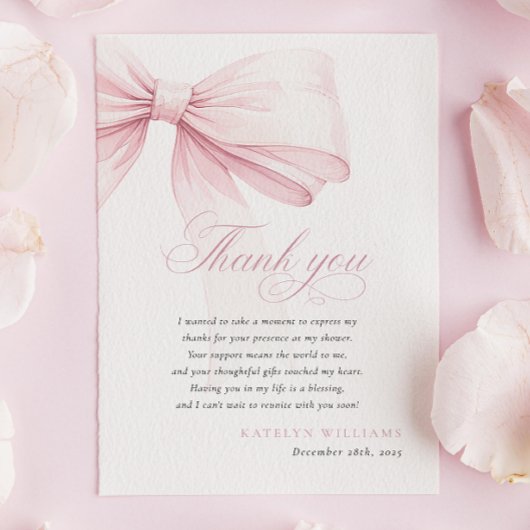 Girly Pink Bow Babydusche Dankeskarte