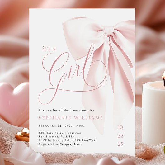 Girly Pink Bow Babydusche Einladung
