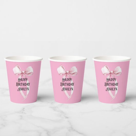 Girly Pink Bow Birthday Pappbecher (Multi)