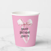 Girly Pink Bow Birthday Pappbecher (Vorderseite)