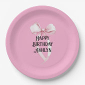 Girly Pink Bow Birthday Pappteller (Vorderseite)
