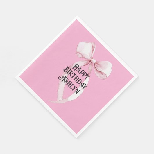 Girly Pink Bow Birthday Serviette (Ecke)