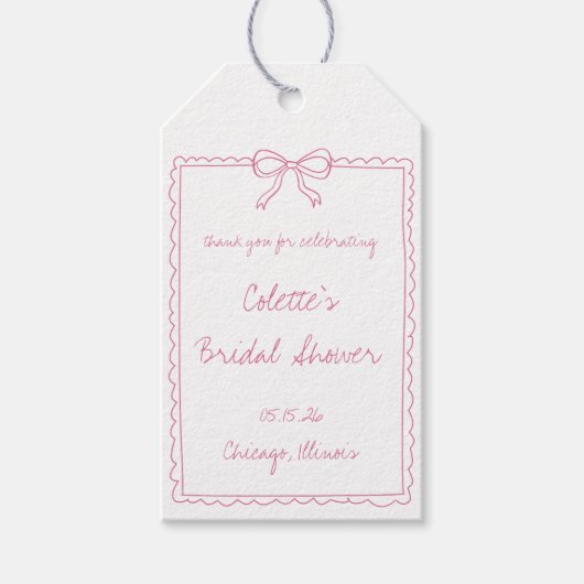 Girly Pink Bow Border Hand Drawing Brautparty Geschenkanhänger (Vorderseite)