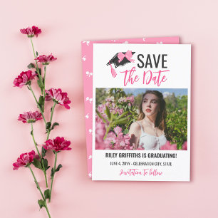 Girly Pink Bow & Cap Abschluss Save The Date