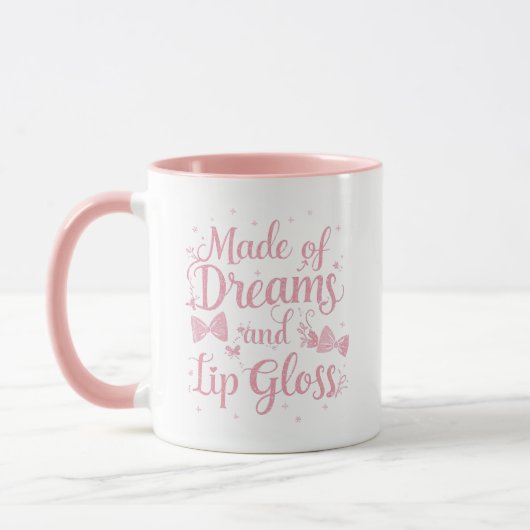Girly Pink Bow "Dreams and Lip Gloss" Quote Tasse (Links)