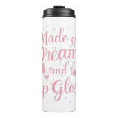 Girly Pink Bow "Dreams and Lip Gloss" Quote Thermosbecher (Vorderseite)