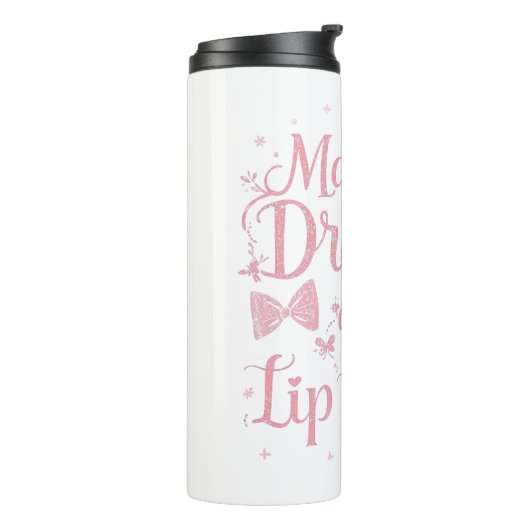 Girly Pink Bow "Dreams and Lip Gloss" Quote Thermosbecher (Nach links gedreht)