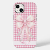 Girly Pink Bow Gingham Kariert Personalisiert Case-Mate iPhone Hülle (Rückseite)