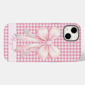 Girly Pink Bow Gingham Kariert Personalisiert Case-Mate iPhone Hülle (Rückseite (Horizontal))