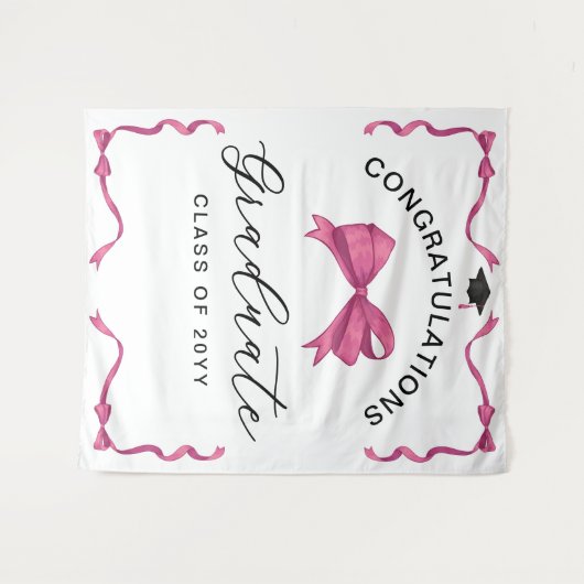 Girly Pink Bow Glückwunschs Graduate Background Wandteppich (Vorderseite (Horizontal))