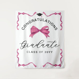 Girly Pink Bow Glückwunschs Graduate Background Wandteppich