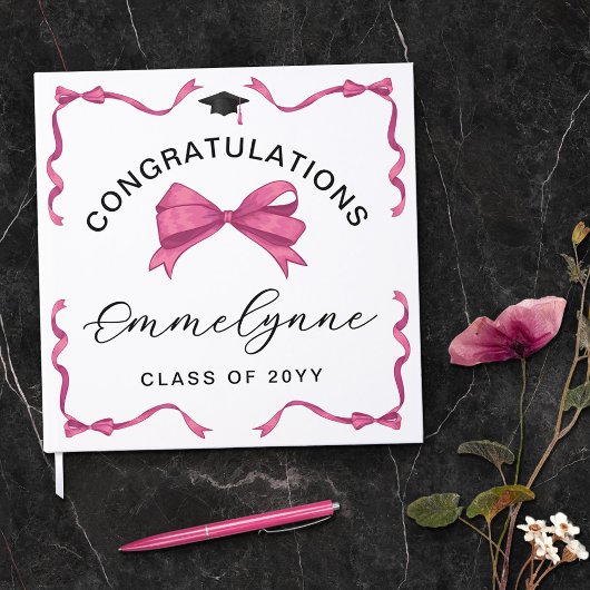 Girly Pink Bow Gratulation Graduate Gästebuch