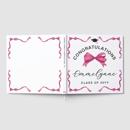 Girly Pink Bow Gratulation Graduate Gästebuch (Voll)