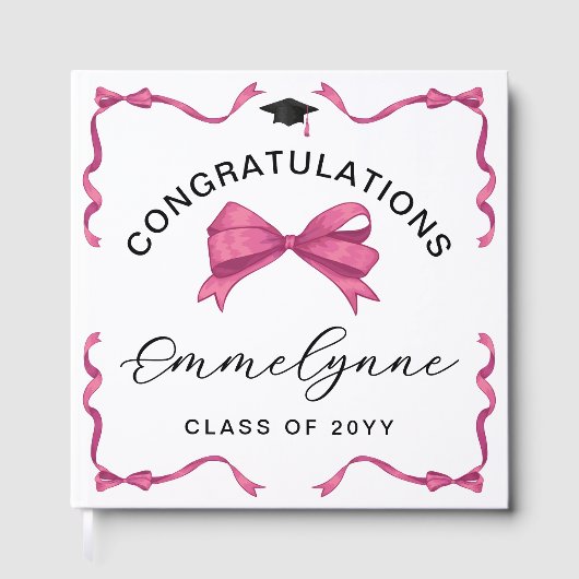 Girly Pink Bow Gratulation Graduate Gästebuch (Vorderseite)